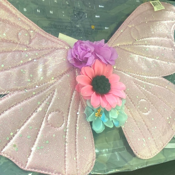 NWT [Halloween Costumes] Pink Sparkle Floral Fairy Wings Halloween Child Size 3+ - Picture 3 of 5
